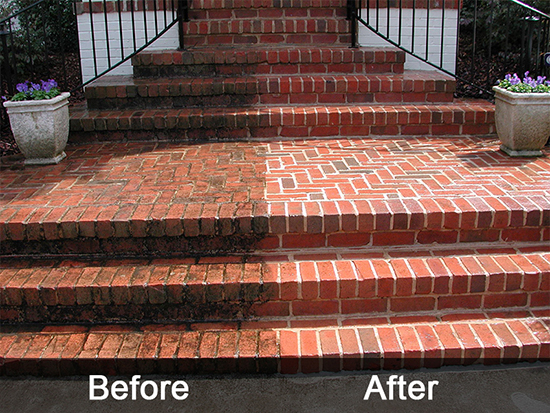 Soapy Sam's Power Washing Before and After - Brick Steps